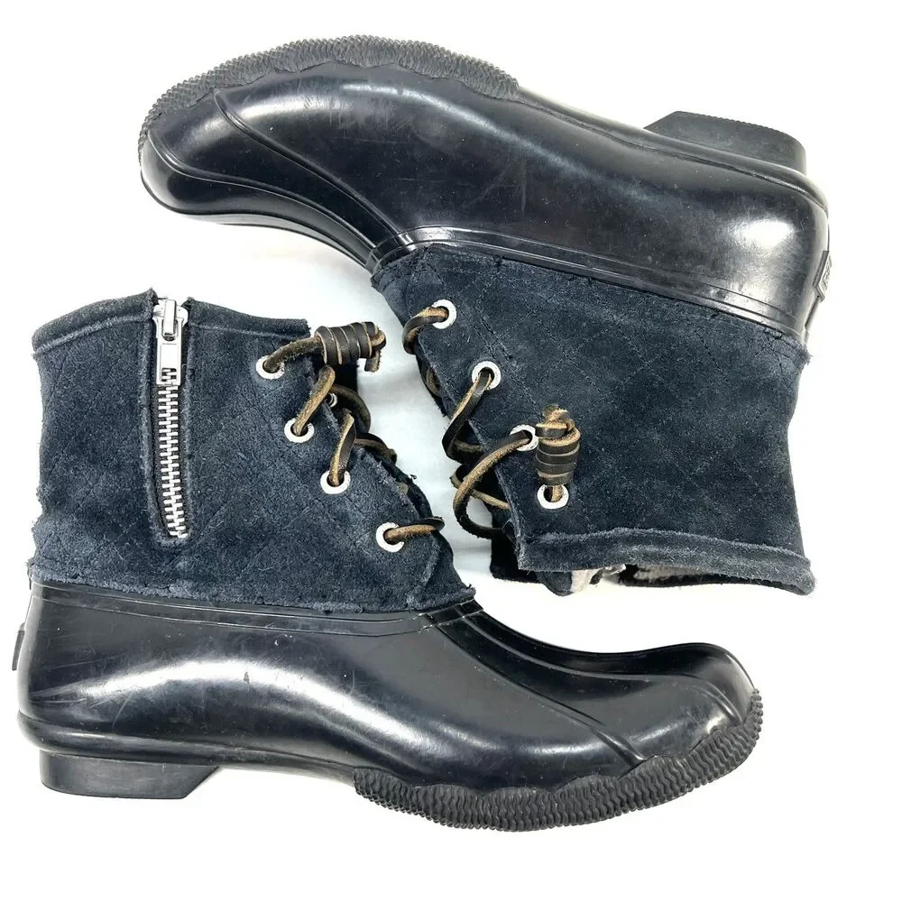 Sperry Top-Sider Boot Size 6 Duck Black Rubber Women STS90987
